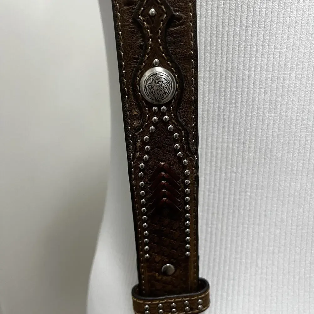 Nocona Mens Brown Ostrich Leather Studded Western Belt Sz 40 N2491844 EUC